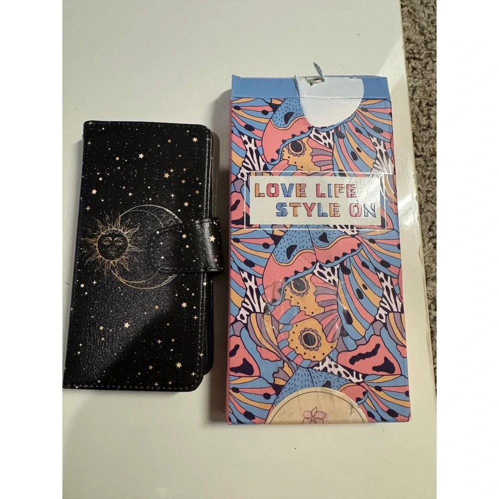 Celestial Sun Moon Stars Black Gold Foil Wallet Phone Case Love Life Style On